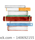 Stacks of books, reading, watercolor illustration 140692155
