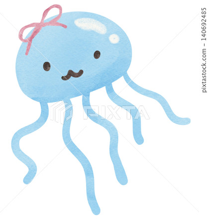 Cute summer sassy bunny jellyfish coastal beach vacation watercolor clipart 140692485