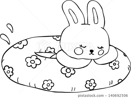 Outline Sassy summer bunny rabbit retro set in summer vibe with beach accessories coquette style for Coloring book Outline Sassy summer bunny rabbit retro set in summer vibe with beach accessories coquette style for Coloring book 140692506