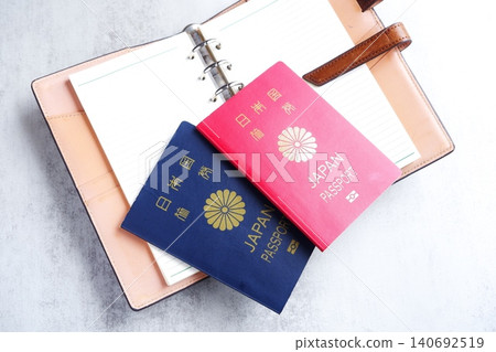 An image of planning an overseas trip with a passport (10-year and 5-year) and a system organizer (Traveler's Notebook) An image of planning an overseas trip with a passport (10-year and 5-year) and a system organizer (Traveler's Notebook) 140692519