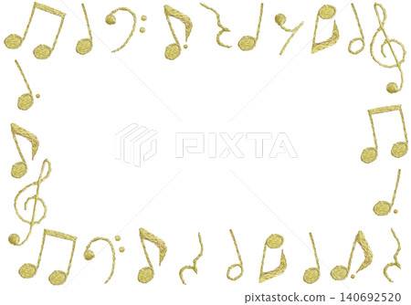 [Horizontal frame of musical notes] Hand-embroidered illustration material 140692520