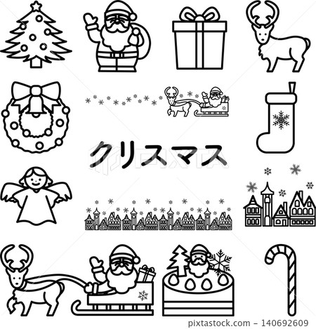 Christmas monochrome illustration set Christmas monochrome illustration set 140692609