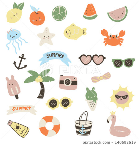 Cute summer beach clipart with bunny characters and vacation elements bundle set Cute summer beach clipart with bunny characters and vacation elements bundle set 140692619
