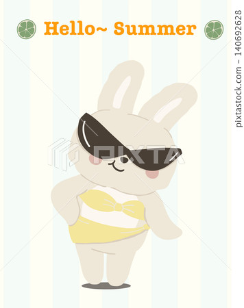 Coquette summer bunny rabbit sassy beach sunglasses on stripe background 140692628