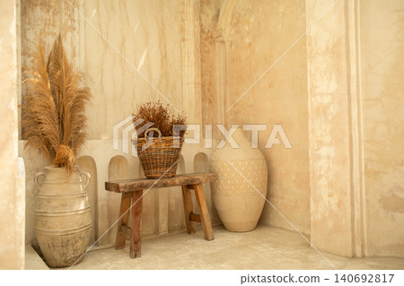 Natural fibers and textures enhance the tranquil indoor decor Natural fibers and textures enhance the tranquil indoor decor 140692817