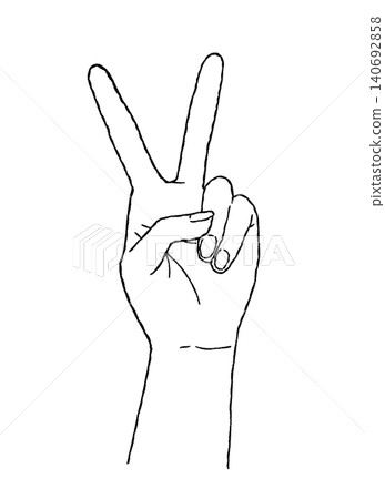 An illustration of a hand making a peace sign (black line drawing) An illustration of a hand making a peace sign (black line drawing) 140692858