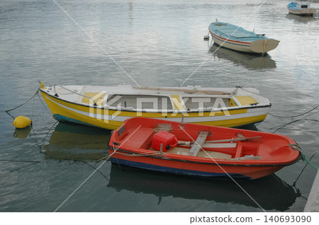Small Wooden Boats Moored in Zakynthos Port 140693090
