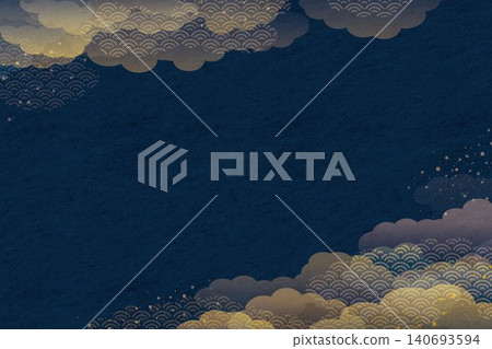 A sophisticated navy blue Japanese-style background adorned with golden seigaiha (wave) patterns and clouds. A sophisticated navy blue Japanese-style background adorned with golden seigaiha (wave) patterns and clouds. 140693594