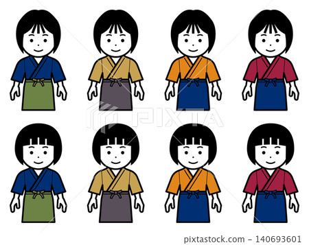 Icon of a woman in a samue (traditional Japanese work clothing) and apron with her arms down. Icon of a woman in a samue (traditional Japanese work clothing) and apron with her arms down. 140693601