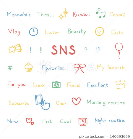 A set of handwritten English fonts and icons that are easy to use for video editing and social media posts. A set of handwritten English fonts and icons that are easy to use for video editing and social media posts. 140693669
