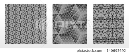 Geometric set of seamless black and gray patterns. Simple vector graphics Geometric set of seamless black and gray patterns. Simple vector graphics 140693692