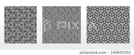 Geometric set of seamless black and gray patterns. Simple vector graphics Geometric set of seamless black and gray patterns. Simple vector graphics 140693702