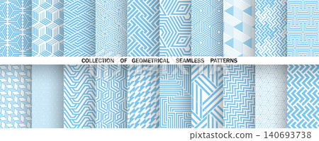 Geometric set of seamless blue and white patterns. Simple vector graphics Geometric set of seamless blue and white patterns. Simple vector graphics 140693738