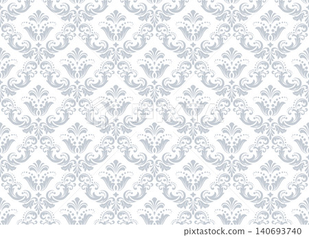Wallpaper in the style of Baroque. White and gray floral ornament. Seamless vector background. Graphic pattern for fabric, wallpaper, packaging. Ornate Damask flower illustration Wallpaper in the style of Baroque. White and gray floral ornament. Seamless vector background. Graphic pattern for fabric, wallpaper, packaging. Ornate Damask flower illustration 140693740