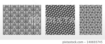 Geometric set of seamless black and gray patterns. Simple vector graphics 140693745