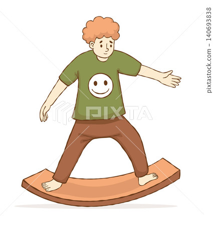 Boy Child on Wobble Balance Board. Autism Sensory Integration Therapy. Special Education Active Play. Tool for Kids Coordination. Vector Illustration. Isolated Colored Hand Drawn Line Art on White Boy Child on Wobble Balance Board. Autism Sensory Integration Therapy. Special Education Active Play. Tool for Kids Coordination. Vector Illustration. Isolated Colored Hand Drawn Line Art on White 140693838