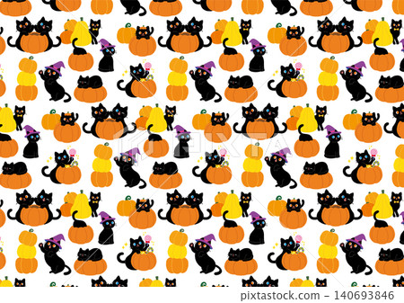 Cute seamless pattern of black cats and pumpkins for Halloween Cute seamless pattern of black cats and pumpkins for Halloween 140693846