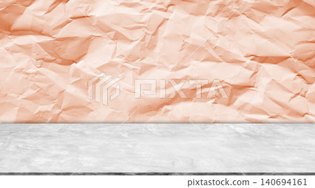 Autumn background peach color studio room summer season backdop red empty floor wall texture kitchen scene mockup platform for presentation promotion sale loft table cosmetic tropical pattern. 140694161