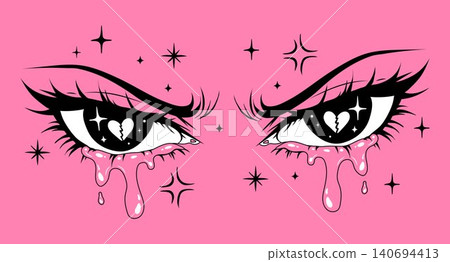 Kawaii Manga Eyes with Pink Dripping Tears Kawaii Manga Eyes with Pink Dripping Tears 140694413