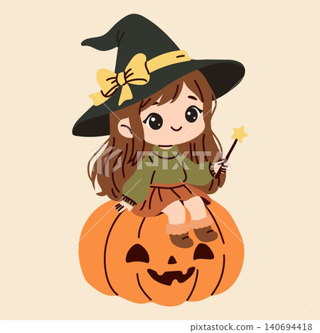 Kawaii Halloween Witch with Star Wand Clipart Kawaii Halloween Witch with Star Wand Clipart 140694418