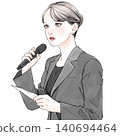 Woman speaking with a microphone - Black 140694464
