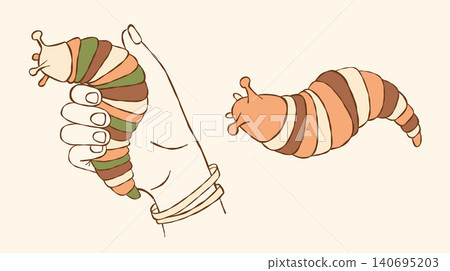 Human Hand with Striped Sensory Fidget Slug Autism Toy. ASD Integration Stimming Tool Collection. ADHD Anxiety Relief Calming. Articulated Caterpillar. Isolated Vector Colored Hand Drawn Line Art Human Hand with Striped Sensory Fidget Slug Autism Toy. ASD Integration Stimming Tool Collection. ADHD Anxiety Relief Calming. Articulated Caterpillar. Isolated Vector Colored Hand Drawn Line Art 140695203