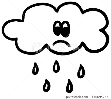 Hand drawn sad dark cloud and rain outline for gloomy, bad weather, rainy season, temperature, nature, garden, skies and clouds, pin, fabric print, spring, patch, tattoo, sad mood, kid colouring book Hand drawn sad dark cloud and rain outline for gloomy, bad weather, rainy season, temperature, nature, garden, skies and clouds, pin, fabric print, spring, patch, tattoo, sad mood, kid colouring book 140695233