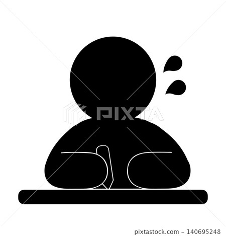A pictogram of a person studying while sweating. 140695248