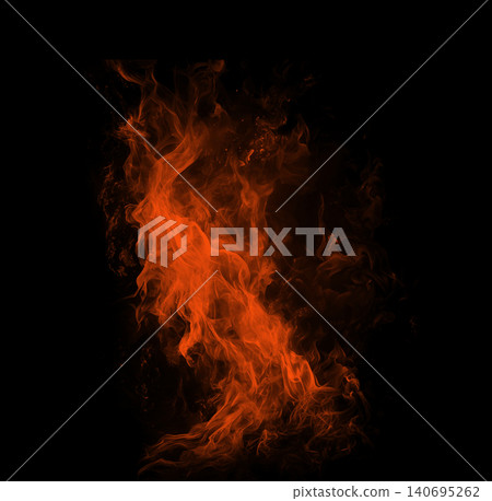 Red fire flames on black background Red fire flames on black background 140695262