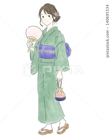 一個女人穿著浴衣 140695334