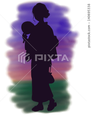 Silhouette of a woman wearing a yukata Silhouette of a woman wearing a yukata 140695338