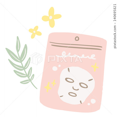 手繪插圖,描繪了使用面膜和乳霜進行美容護理的場景。 手繪插圖,描繪了使用面膜和乳霜進行美容護理的場景。 140695821