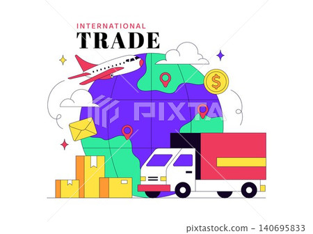 International Trade Illustration Featuring Global Commerce, Import Export Business, Logistics, Cross Border Partnership, and Supply Chain Network 140695833