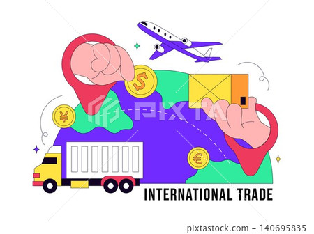 International Trade Illustration Featuring Global Commerce, Import Export Business, Logistics, Cross Border Partnership, and Supply Chain Network 140695835