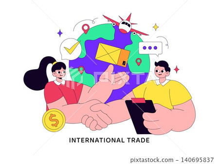 International Trade Illustration Featuring Global Commerce, Import Export Business, Logistics, Cross Border Partnership, and Supply Chain Network 140695837