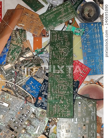 pile of electronic pcb waste 140695890