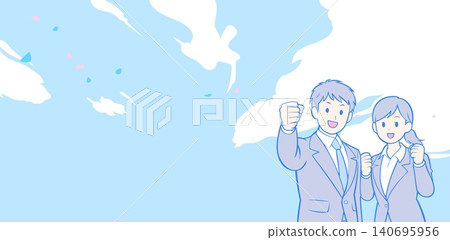 Young men and women in suits under a blue sky Young men and women in suits under a blue sky 140695956