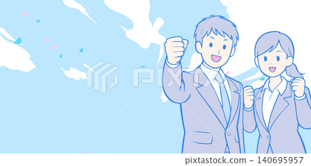 Young men and women in suits under a blue sky Young men and women in suits under a blue sky 140695957
