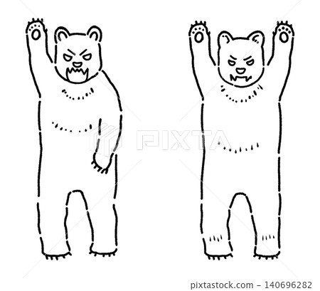 A black and white illustration of a bear raising its arms in a threatening manner. 140696282