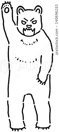 A black and white illustration of a bear raising its arms in a threatening manner. 140696283