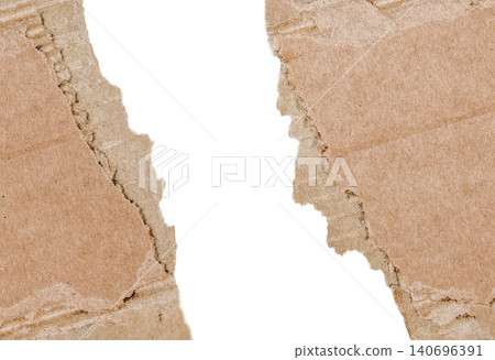 Vertical torn cardboard paper frame with white background 140696391