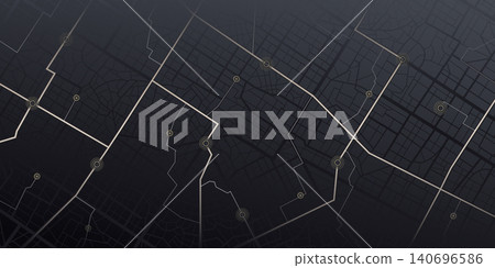 Abstract urban map network with highlighted routes. Futuristic city map with navigation points. Vector illustration in dark tech style Abstract urban map network with highlighted routes. Futuristic city map with navigation points. Vector illustration in dark tech style 140696586