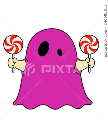 Cute Pink Ghost Holding Lollipops Cute Pink Ghost Holding Lollipops 140696815