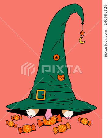Cute Witch Hat with Cat and Candy Cute Witch Hat with Cat and Candy 140696829