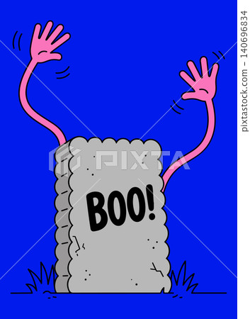 Cartoon Tombstone with Waving Arms Saying Boo! Cartoon Tombstone with Waving Arms Saying Boo! 140696834