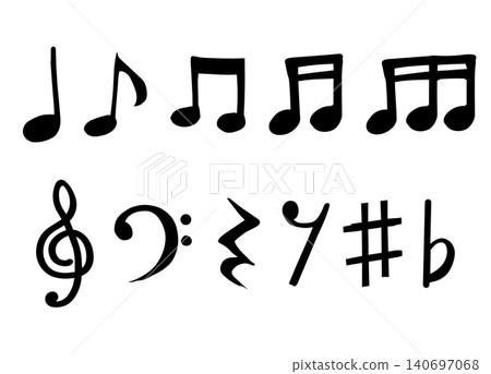 一組簡單的手繪音樂符號圖示插圖。 一組簡單的手繪音樂符號圖示插圖。 140697068