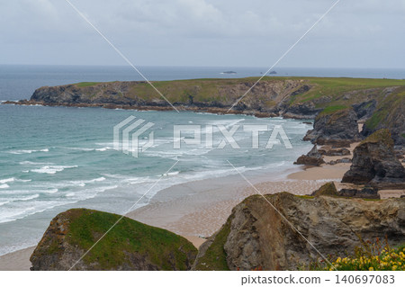 The bedruthan steps in Cornwall, england The bedruthan steps in Cornwall, england 140697083