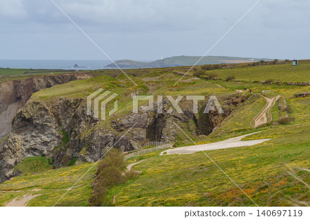 The bedruthan steps in Cornwall, england The bedruthan steps in Cornwall, england 140697119