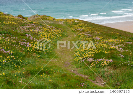 The bedruthan steps in Cornwall, england The bedruthan steps in Cornwall, england 140697135