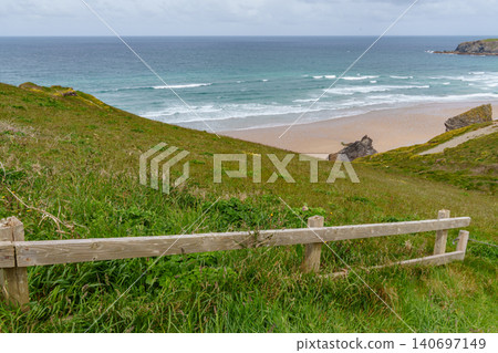 The bedruthan steps in Cornwall, england The bedruthan steps in Cornwall, england 140697149